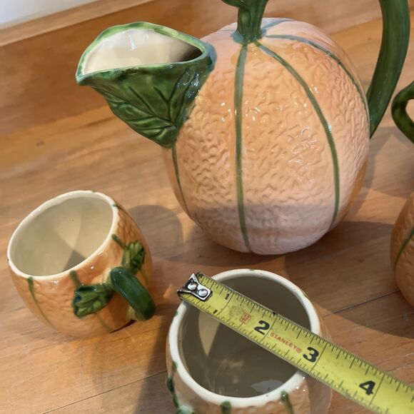 The Haldon Group Cantaloupe Pitcher & 4 Cups Made In Italy Hand Painted - Picture 6 of 8